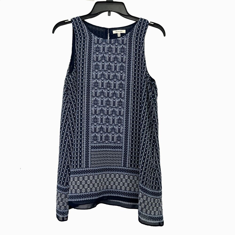Max Studio Womens Blue & White Sleeveless Blouse Size Medium